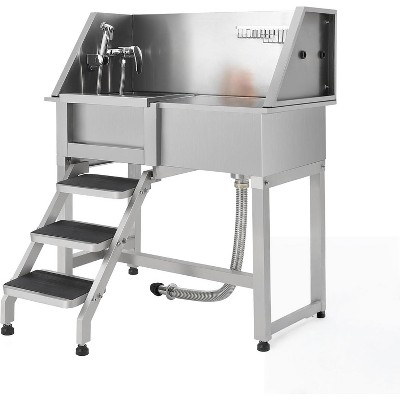 Professional Stainless Steel Pet Dog Bathing Station With Stairs, Height Adjustable Grooming Tub for Large, Medium & Small Dogs