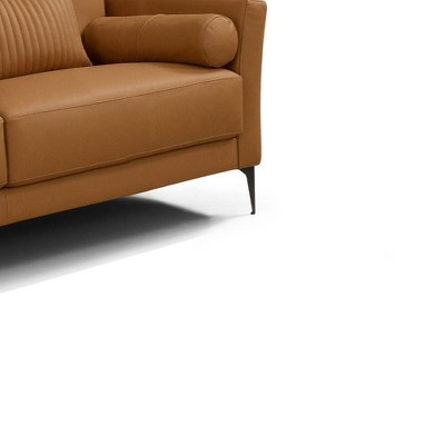 68" Saddle Tan Leather Loveseat with Metal Legs