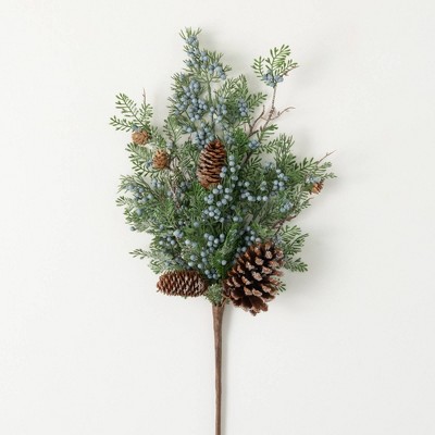 26"H Sullivans Artificial Christmas Berry Cedar Spray, Green, Indoor Christmas Decor