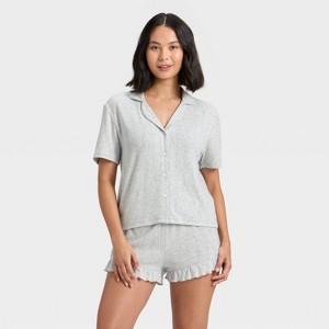 Women's Pointelle Notch Collar Shirt and Shorts Pajama Set - Wild Fable™ - 1 of 4