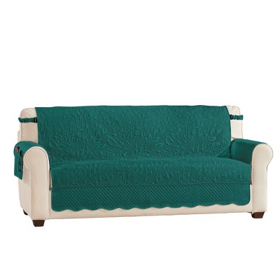 Collections Etc Quilted Textured Leaf Pattern Scalloped Edge Furniture Cover with Side Pockets