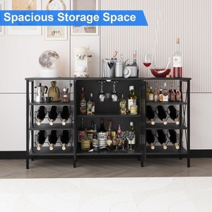 Wine Rack and Glass Holder, Farmhouse Wine Bar Cabinet, Industry Coffee Bar with Led Light, Metal Sideboard and Liquor Table Cabinet with Mesh Door - 1 of 4