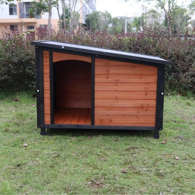 LAOTIES 46" Wooden Outdoor Indoor Dog House for Large Dogs,Pet Shelter with Raised Feet,Durable Solid Wood Construction