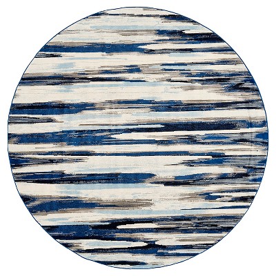 8'6" Round Multi Stripe Loomed Round Area Rugs Indigo - Weave & Wander