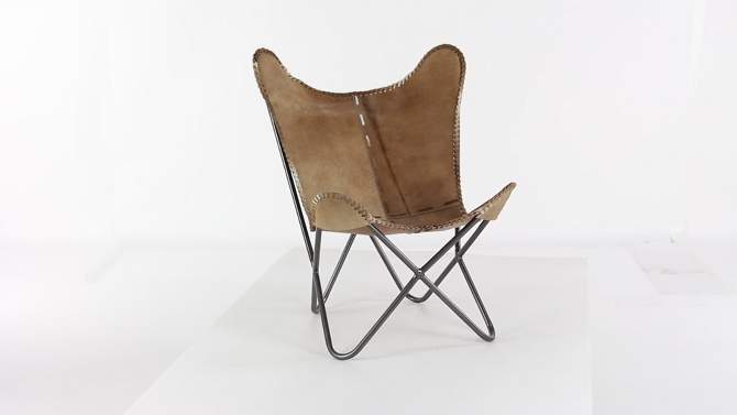 Rustic Cowhide Leather Butterfly Chair Brown - Olivia &#38; May, 2 of 18, play video