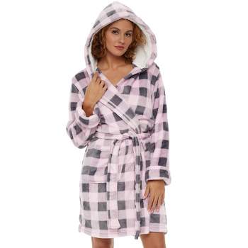 Adr Women's Classic Plush Robe, Chevron Textured Short Hooded Bathrobe  Steel Gray Large : Target