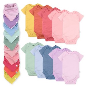 Honest Baby 20-Pack Organic Cotton Short Sleeve Bodysuit & Bandana Bib Burp Cloth Bundle - 1 of 4