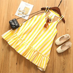 MyKids-Usa Baby Girl Striped Pattern Lace Design Sleeveless Dress - 1 of 4