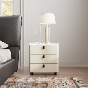 POVISON 21.65"Modern Nightstand with 3 Drawers, Beige Bedside Table, Sintered Stone Tabletop, Beige, Fully-Assembled - 1 of 4