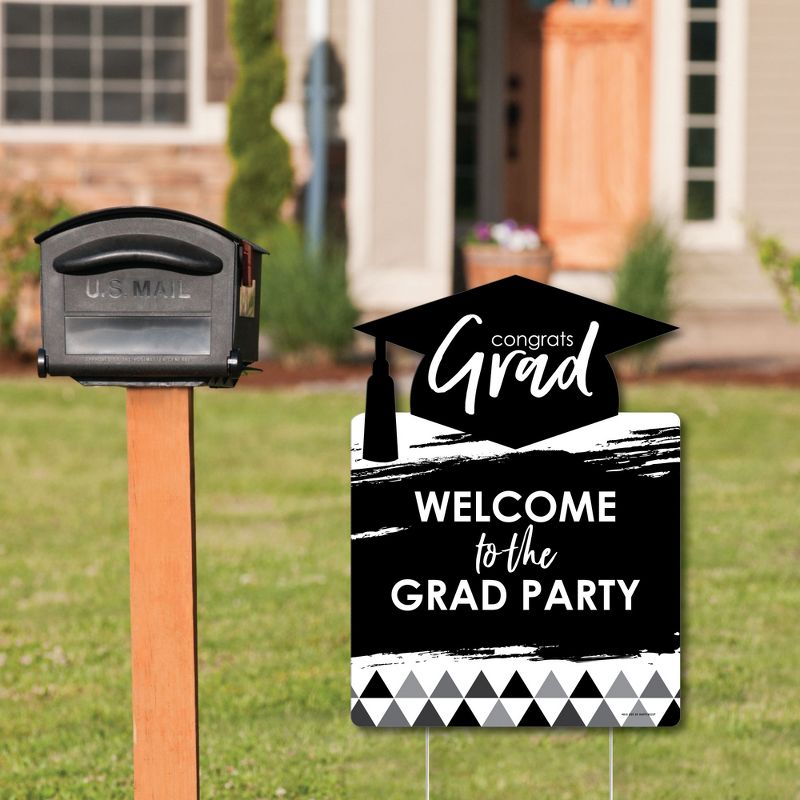 Big Dot of Happiness Black and White Graduation Party Decorations - Grad Party Welcome Yard Sign, 2 of 9