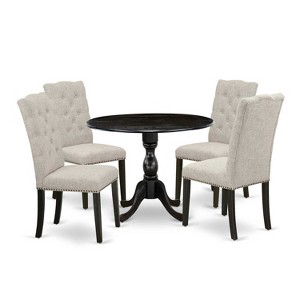 HomeStock 5-Piece Wire Brushed Black Finish Solid Wood Top Dining table with 4 Chairs with Drop Leaf Lattice Back - 1 of 4