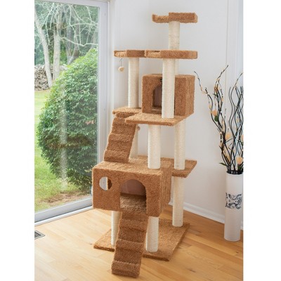 Ochre Brown Multi-Level Sisal Cat Tree with Faux Fur