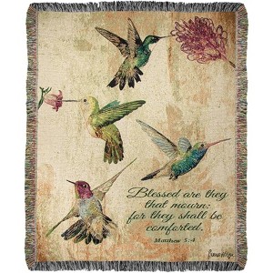 Manual Woodworks and Weavers Woven Hummingbird Blanket – 60x50 Floral and Verse Throw for Cozy Spaces - 1 of 3