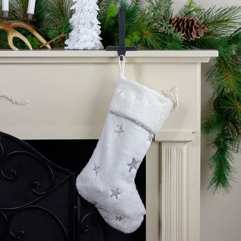 Northlight 20" White with Silver Stars Christmas Stocking with Faux Fur Cuff, 2 of 5