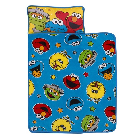 Sesame Street Come and Play Blue Green Red and Yellow Elmo Big Bird Cookie Monster and Oscar the Grouch Toddler Nap Mat