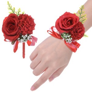 Unique Bargains Wedding Prom Parties Special Events Artificial Wrist Corsage 1 Set - 1 of 4