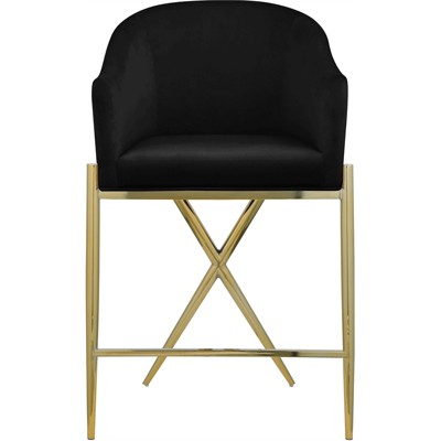 Velvet-Clad Black Counter Stool with Gold Metal Frame, 38" Height