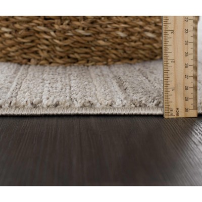 Ivory and Beige High Pile Polyester Rectangle Area Rug 5'3" x 7'