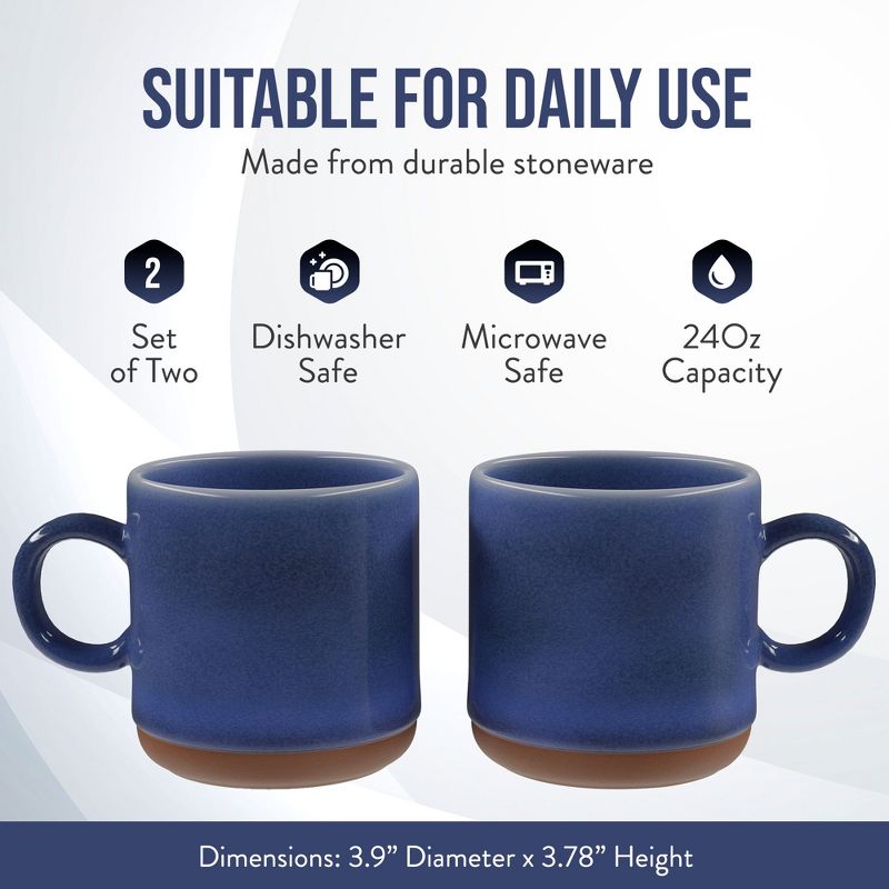 American Atelier Stoneware Mugs w/ Terra Cotta Bottom, Set of 2, 4-Inch Cup for Coffee, Tea, Latte, and Hot Chocolate, Dishwasher and Microwave Safe, 2 of 7