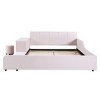 TIRAMISUBEST Full/Queen Size Upholstered Grounded Bed, Velvet Platform Bed Mother & Child Bed with Bedside Desk and Little Round Stool - 3 of 4