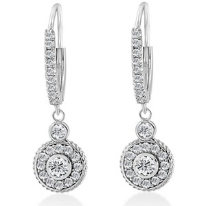 Pompeii3 3/4  Dangle Diamond Halo Hoops 14k White Gold 1" tall Lab Created - 1 of 4