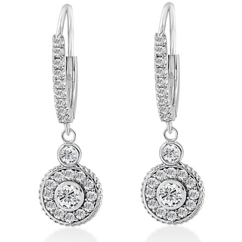 Pompeii3 F/g Si 3/4 Dangle Diamond Halo Vintage Hoops 18k White Gold 1 ...