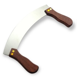 Handy Housewares 10-inch Curved Stainless Steel Blade Chopping Knife with Double Wooden Handles - 1 of 3
