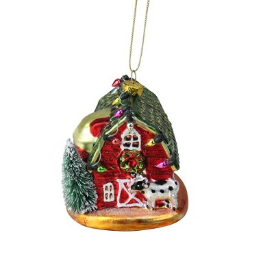 Northlight 3.5” Festive Glittered Dairy Barn with Lights Glass Christmas Ornament - Red/Green