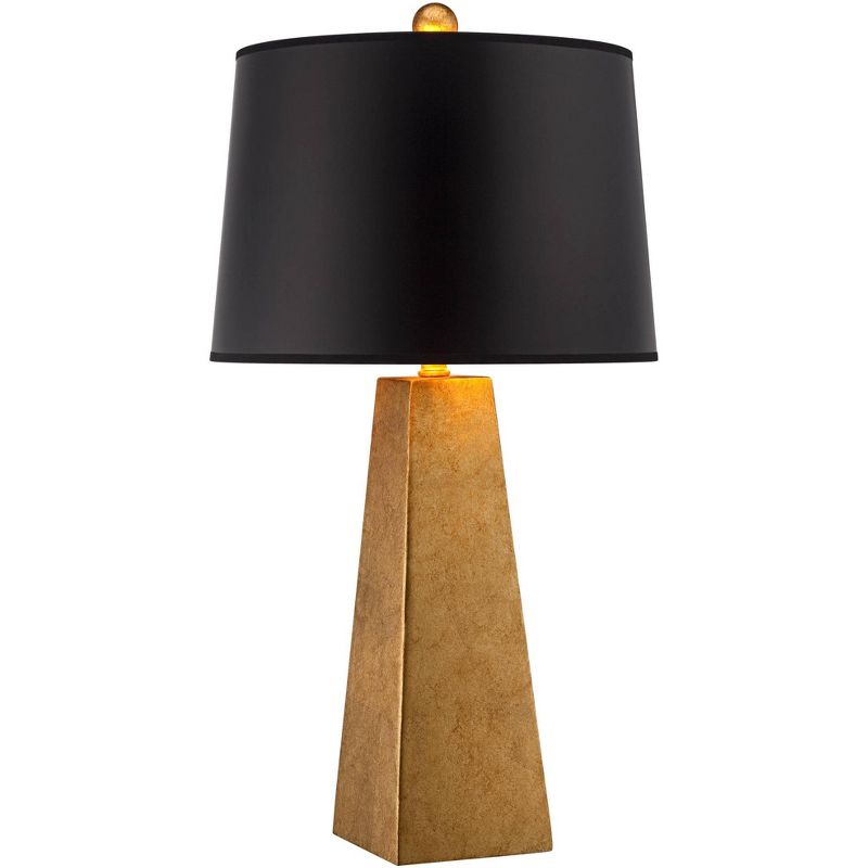 Possini Euro Design Obelisk Modern Table Lamp 26" High Gold Leaf Tapered Column Black Paper Drum Shade for Bedroom Living Room Bedside Nightstand Home, 1 of 10
