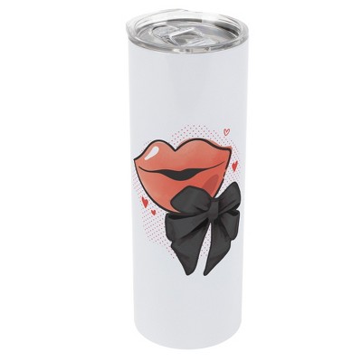 Elanze Designs 20 Ounce Stainless Steel On the Go Travel Tumbler With Push Top Lid, Lips With Bow