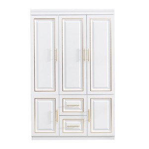Keloyid White Wood 47.24 in. Armoire with 2 Drawers, 6 Shelves and Hanging Rods - 1 of 4