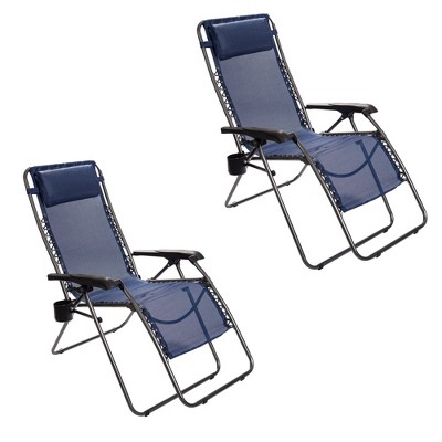 Timber Ridge FC-630-68080 Zero Gravity Locking Outdoor Patio Sun Lounger Recliner Lounge Chair with Cupholder, Blue (2 Pack)