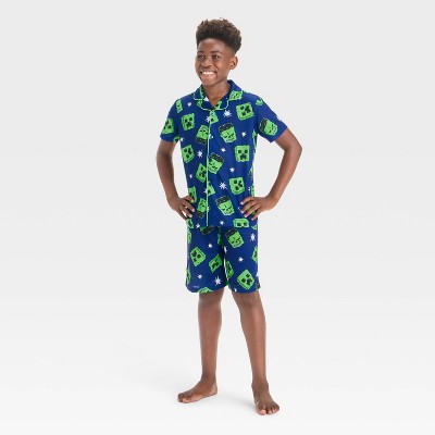 Boys' Minecraft Button-Up Pajama Set - Blue