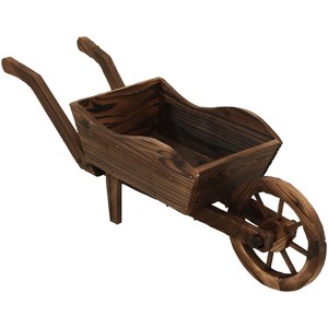 Sunnydaze Wooden Decorative Wheelbarrow Planter for Patio, Lawn and Garden - 35" L x 10" W x 11" - Brown - 1 of 4