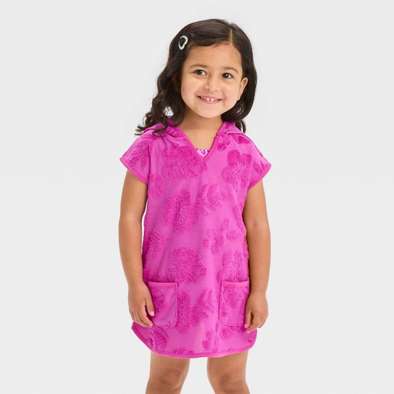 Toddler Girls' Towel Terry Hibiscus Printed Hooded Cover Up Top - Cat & Jack™ Purple, 1 of 5