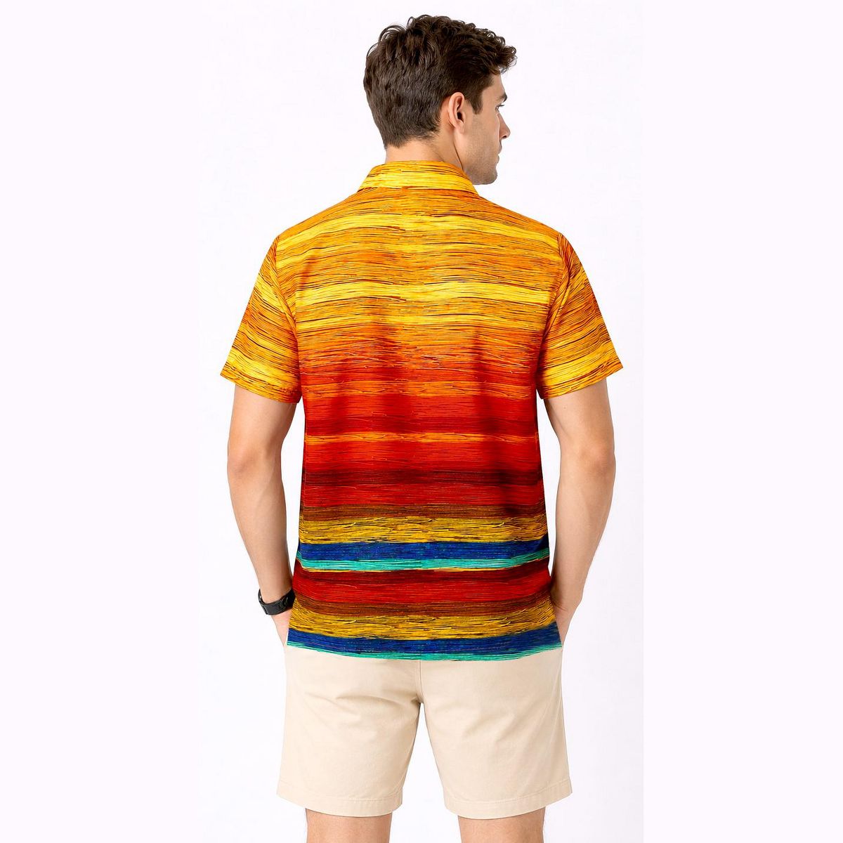 HAPPY BAY Mens Hawaiian Shirts Short Sleeve Button Down Shirt Men's Hawaii Shirts Boho Vacation Casual Summer Beach Shirts Funny 5XL Multi,Stripe - thumbnail 2