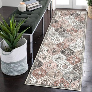 Washable  Area Rug, Non-Slip TPR Backing, Stain Resistant, Vintage Floral Design, Foldable Low Pile Accent Carpet for Living Room & Bedroom - 1 of 4