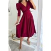 Coolmee Women's Wedding Guest Formal Dresses V Neck 3/4 Sleeves Elegant Dresses  Slim Fit Casual Pleated Cocktail Tea Midi Dresses - 3 of 4