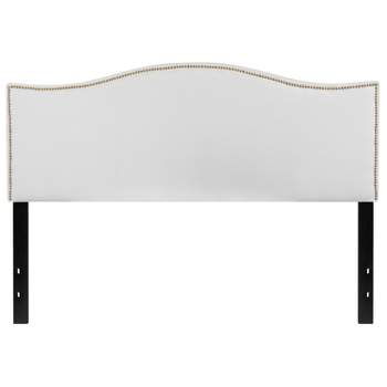 Emma and Oliver Upholstered Queen Size Headboard with Nailtrim in White Fabric