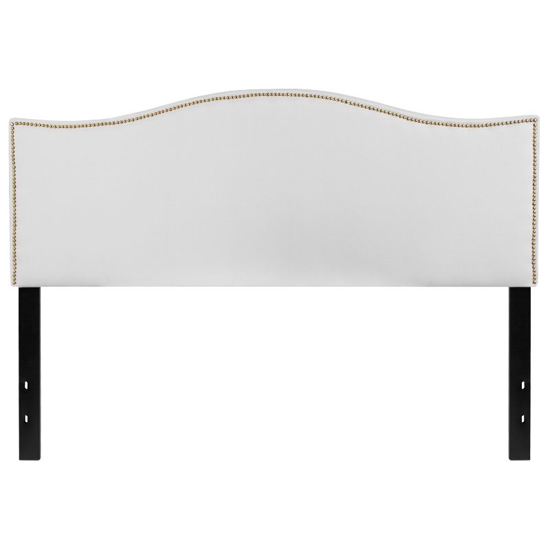 Emma and Oliver Upholstered Queen Size Headboard with Nailtrim in White Fabric, 1 of 10