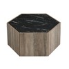 Zeus & Ruta Hexagonal Rustic Retro Coffee Table with 2 Hidden Drawers, Marble Top & Oak Finish for Living Room - 2 of 4