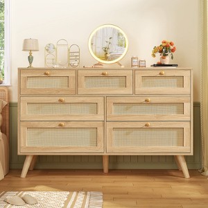 USIKEY 47.2''Wide 7 Drawer Dresser for Bedroom, Rattan Dresser Chest of Drawers - 1 of 4