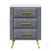 ORRD Upholstered Wooden Nightstand with 3 Drawers and Metal Legs&Handles, Bedside Table with Marbling Stickers Worktop - Grey - 2 of 4