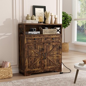Storage Cabinet with Charging Station, Small Coffee Bar, Microwave Stand Buffet Sideboard Rack - 1 of 4