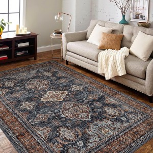 Vintage Area Rug Floral Printed Carpet Non Slip Oriental Distressed Floor Mat Washable Low Pile Indoor Carpet for Bedroom Kitchen Office - 1 of 4