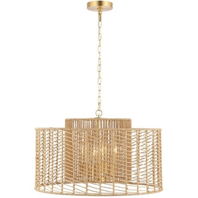 Natural Woven Rope and Brass Drum Pendant Light