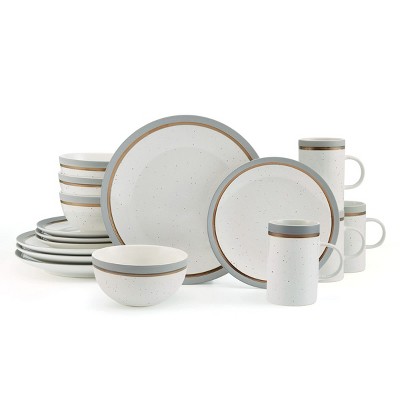 Pfaltzgraff Ezra Speckled 16 Piece Dinnerware Set, Service for 4, Color Banded