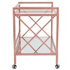 Merrick Lane Rolling Bar Cart Contemporary Kitchen Serving Cart with Mirrored Bottom Shelf and Crisscross Rose Gold Metal Frame - 4 of 4