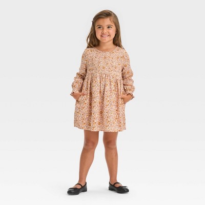 Toddler Girl Faux-two Mock Neck Floral Design Long-sleeve Dress