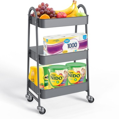 Musment 3 Tier Rolling Cart,  Metal Utility Cart Storage Organizer Kitchen Trolley Bathroom Laundry Room Bar Office Shelves
